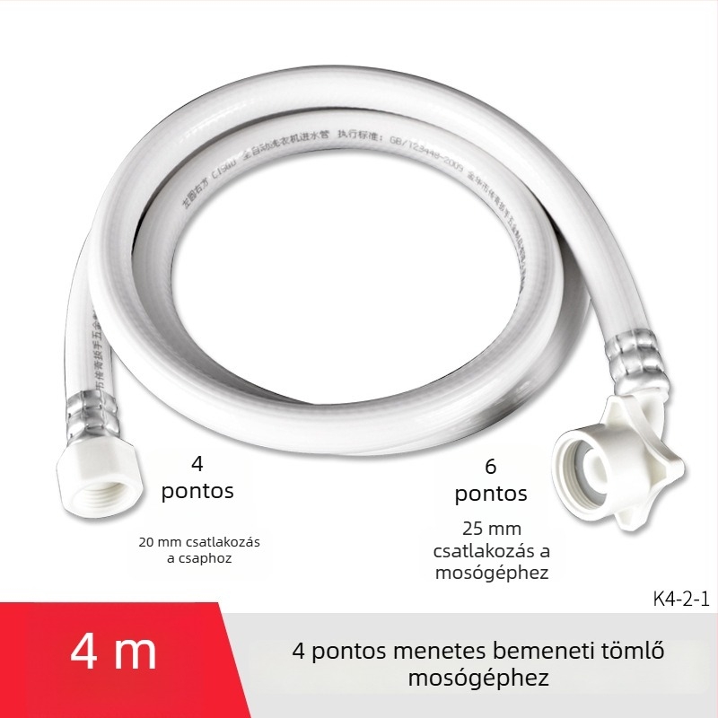 Hongying univerzális mosógép vízbevezető tömlő, 4‑pontos menet, PVC hosszabbítócső