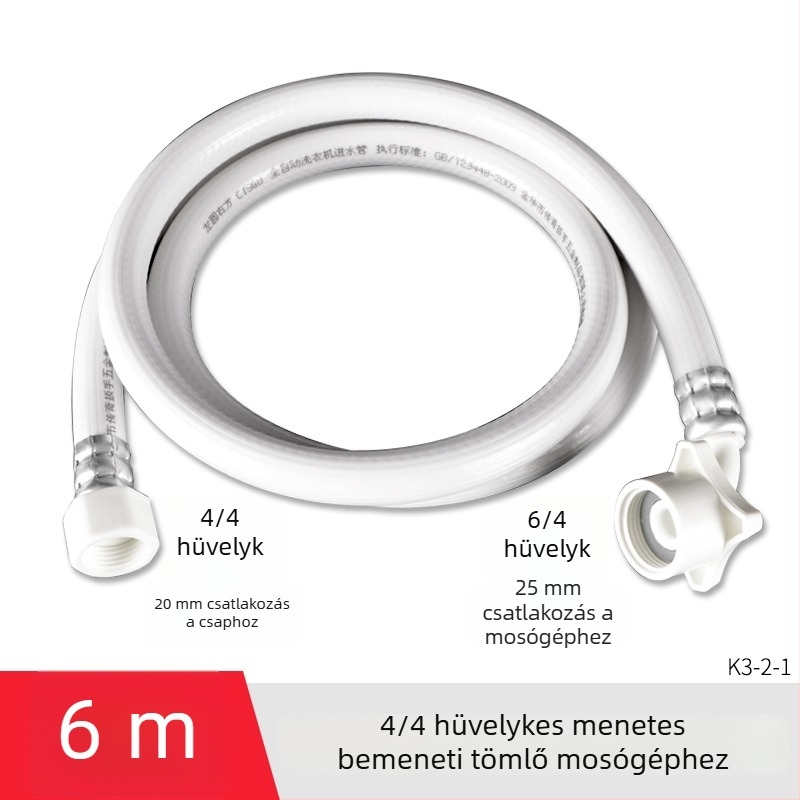 Hongying univerzális mosógép vízbevezető tömlő, 4‑pontos menet, PVC hosszabbítócső