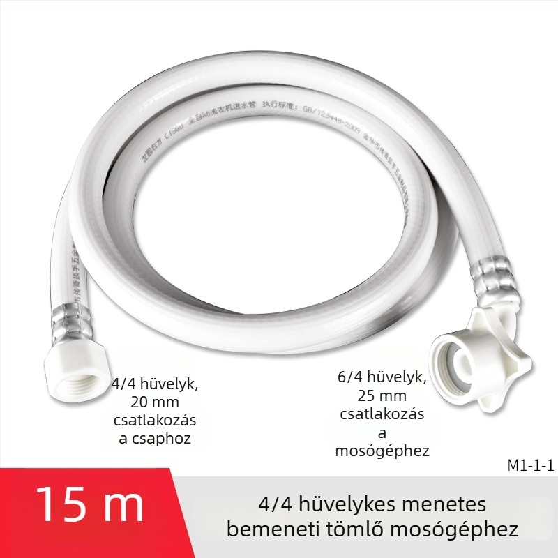 Hongying univerzális mosógép vízbevezető tömlő, 4‑pontos menet, PVC hosszabbítócső