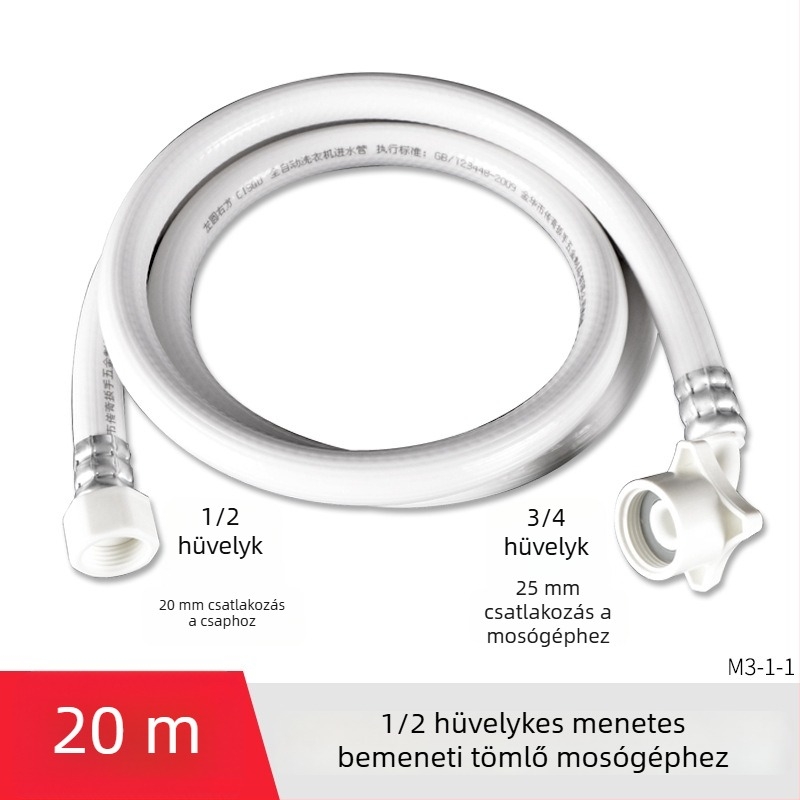 Hongying univerzális mosógép vízbevezető tömlő, 4‑pontos menet, PVC hosszabbítócső