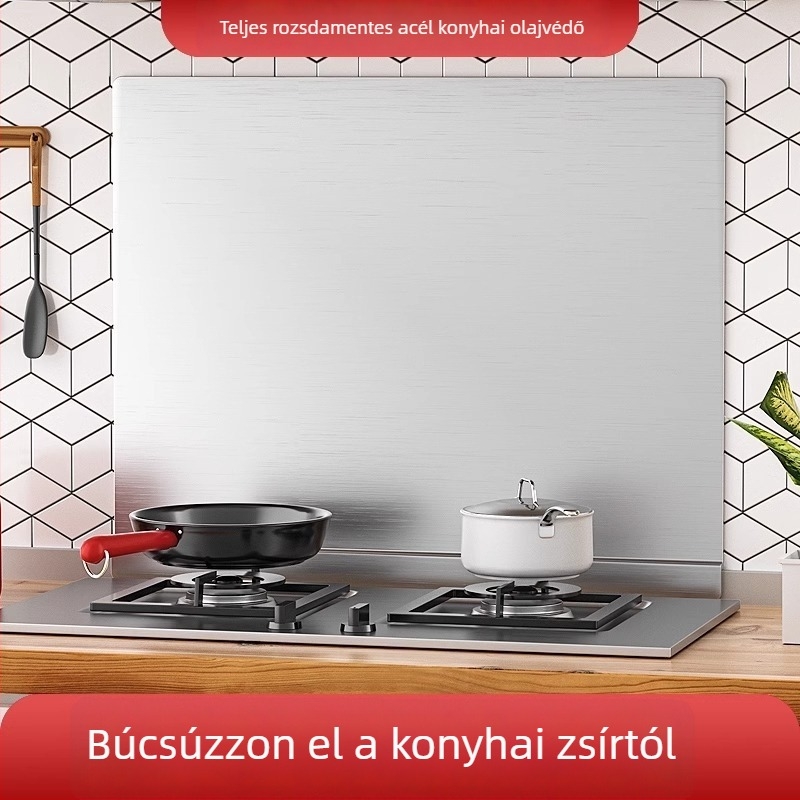 Konyhai rozsdamentes acél olajfröccsenés elleni védőfal – falmatrica a konyhába, tűzálló és magas hőmérséklet-álló, könnyen tisztítható.