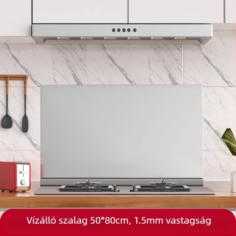 Konyhai rozsdamentes acél olajfröccsenés elleni védőfal – falmatrica a konyhába, tűzálló és magas hőmérséklet-álló, könnyen tisztítható.