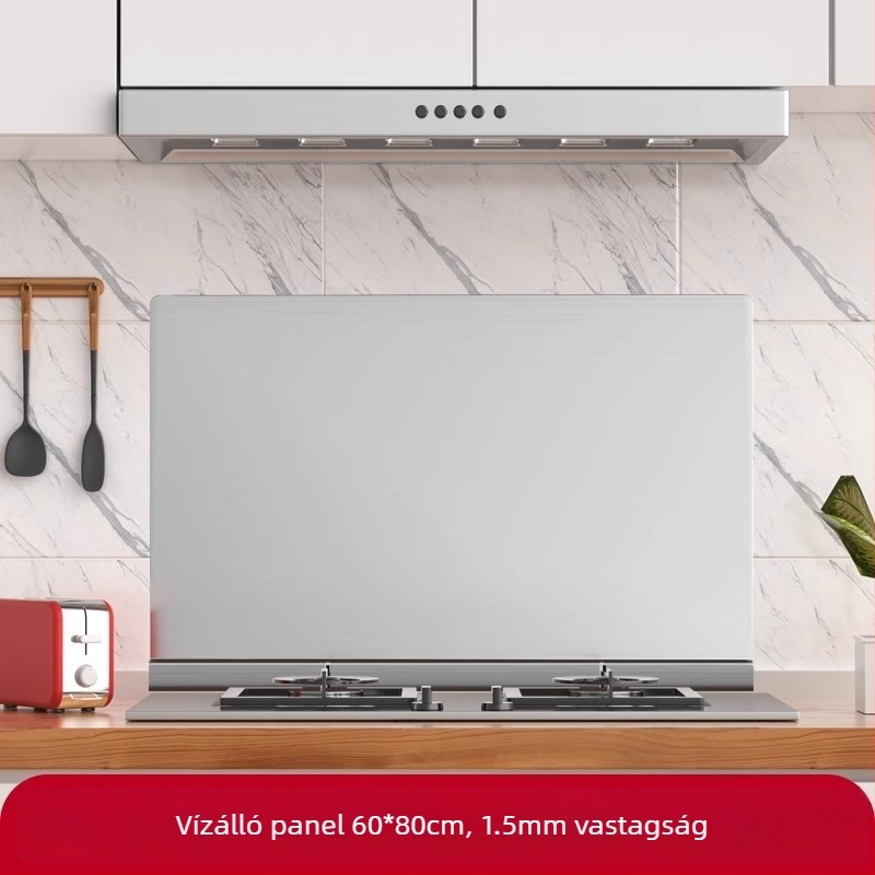 Konyhai rozsdamentes acél olajfröccsenés elleni védőfal – falmatrica a konyhába, tűzálló és magas hőmérséklet-álló, könnyen tisztítható.