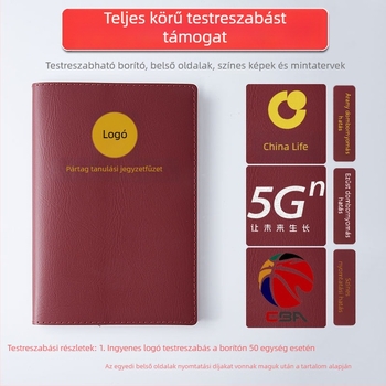A5-ös méretű tanulófüzet párttagok számára, személyre szabott ajándékdobozzal és logóval, értekezlet-jegyzőkönyvek