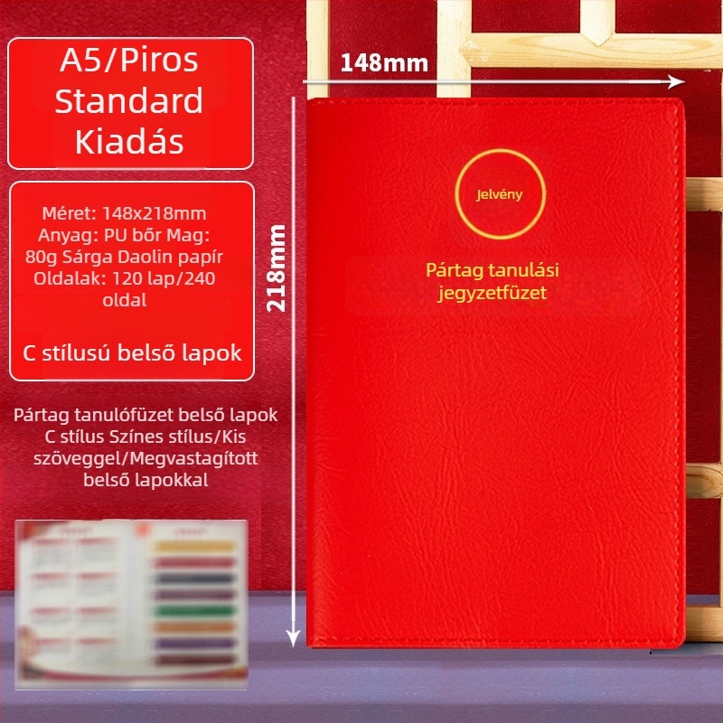 A5-ös méretű tanulófüzet párttagok számára, személyre szabott ajándékdobozzal és logóval, értekezlet-jegyzőkönyvek