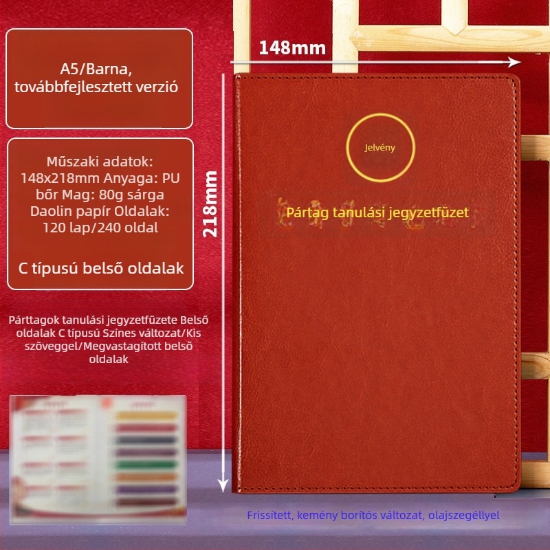 A5-ös méretű tanulófüzet párttagok számára, személyre szabott ajándékdobozzal és logóval, értekezlet-jegyzőkönyvek