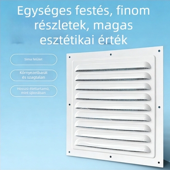 Alumínium ötvözetű lamellás ablakventiláció külső falra – esőálló és szúnyogmentes perforált hőleadó rács, védőfedél