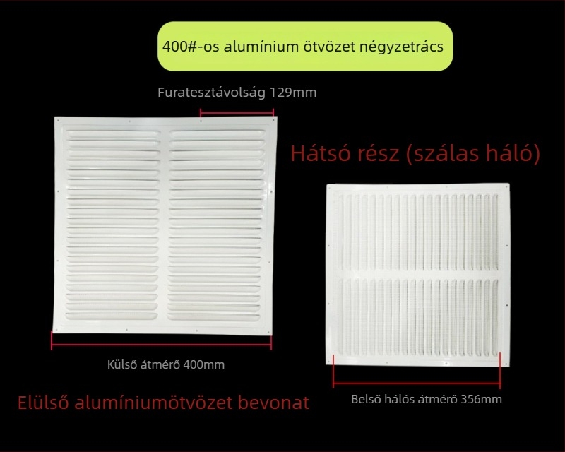 Alumínium ötvözetű lamellás ablakventiláció külső falra – esőálló és szúnyogmentes perforált hőleadó rács, védőfedél