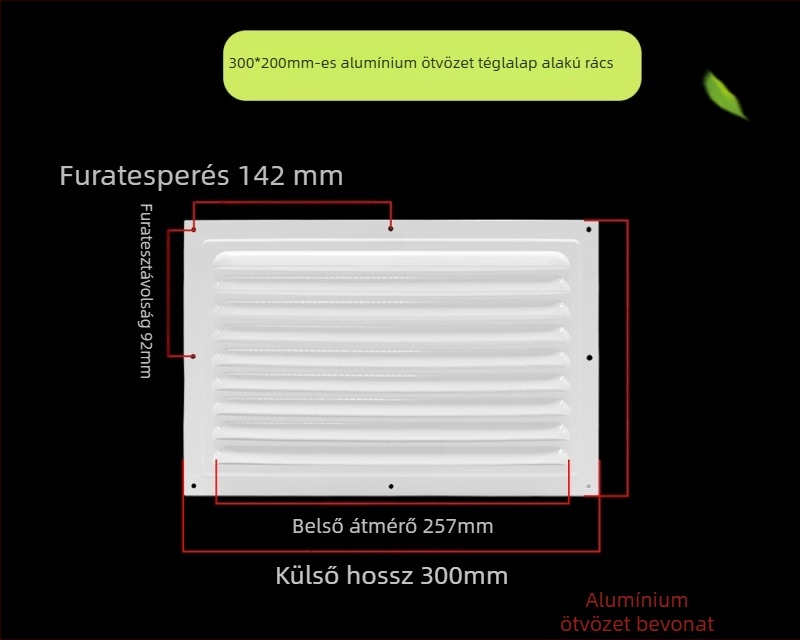Alumínium ötvözetű lamellás ablakventiláció külső falra – esőálló és szúnyogmentes perforált hőleadó rács, védőfedél