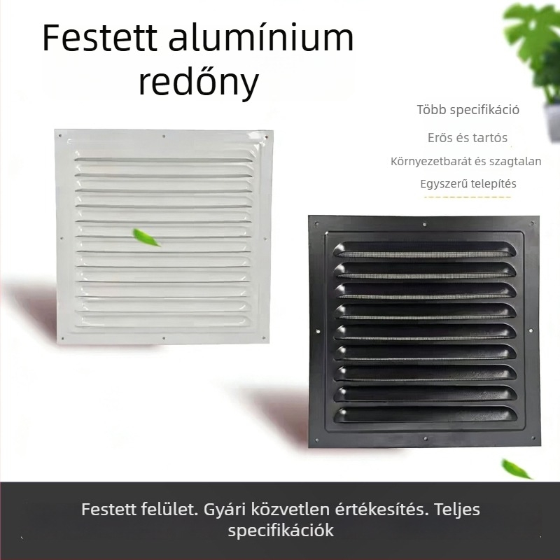 Alumínium ötvözetű lamellás ablakventiláció külső falra – esőálló és szúnyogmentes perforált hőleadó rács, védőfedél