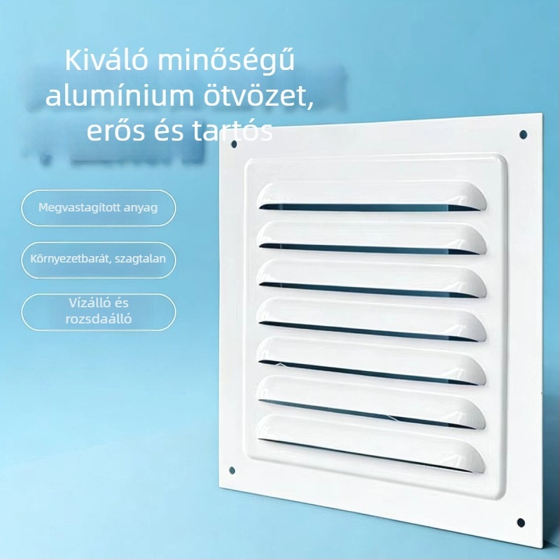 Alumínium ötvözetű lamellás ablakventiláció külső falra – esőálló és szúnyogmentes perforált hőleadó rács, védőfedél