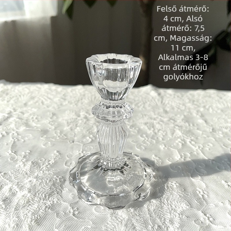 Kristálygömb üvegbázissal és gömb alakú állvánnyal, gyertyatartó és dekoratív dísztárgy