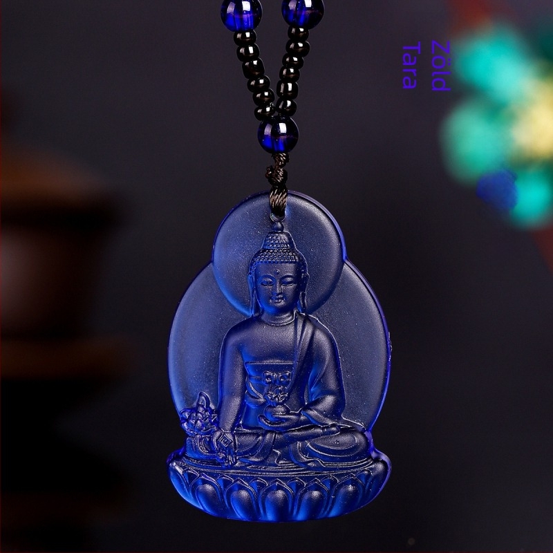 Zöld Tara nyaklánc, hosszú Orvosi Buddha medállal, uniszex, Amitábha medál és a Gazdagság Istene ékszer