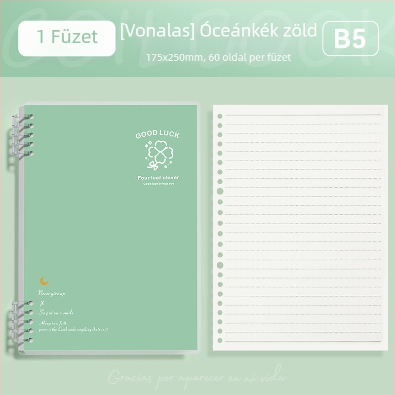 Kivehető B5-ös méretű notesz, egyszerű és elegáns egyetemistáknak és középiskolásoknak