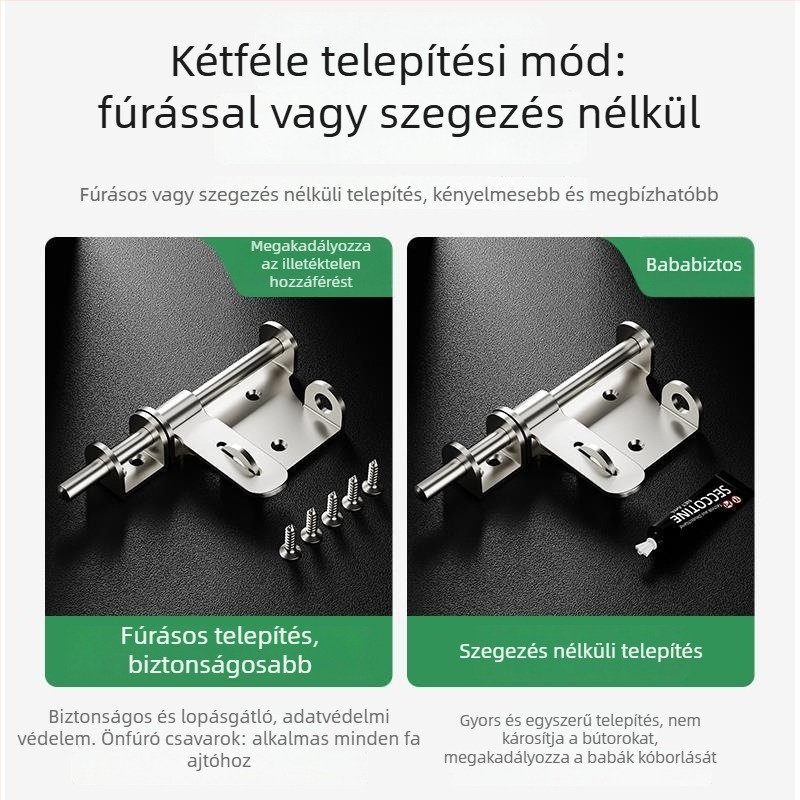 Fúrás nélküli rozsdamentes acél ajtózár fa ajtókhoz, felületre szerelhető, hagyományos stílus