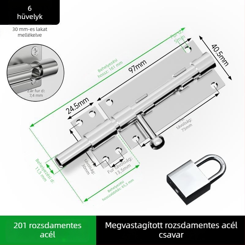 Fúrás nélküli rozsdamentes acél ajtózár fa ajtókhoz, felületre szerelhető, hagyományos stílus