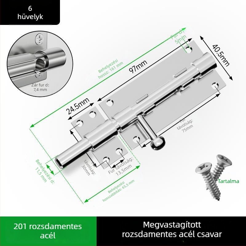 Fúrás nélküli rozsdamentes acél ajtózár fa ajtókhoz, felületre szerelhető, hagyományos stílus