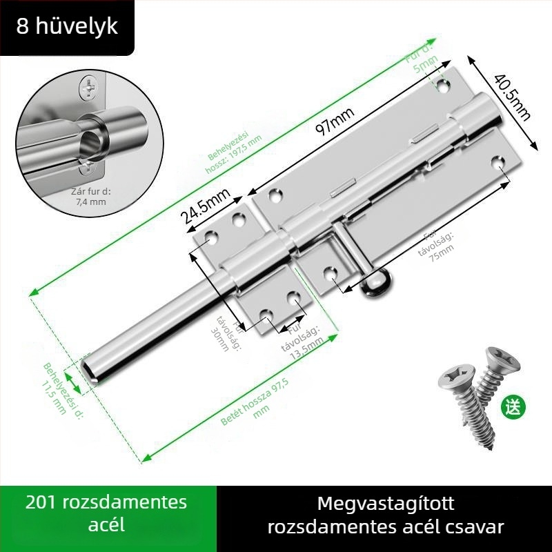 Fúrás nélküli rozsdamentes acél ajtózár fa ajtókhoz, felületre szerelhető, hagyományos stílus