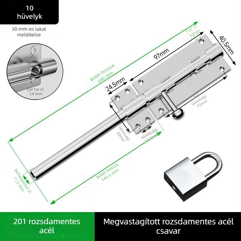 Fúrás nélküli rozsdamentes acél ajtózár fa ajtókhoz, felületre szerelhető, hagyományos stílus