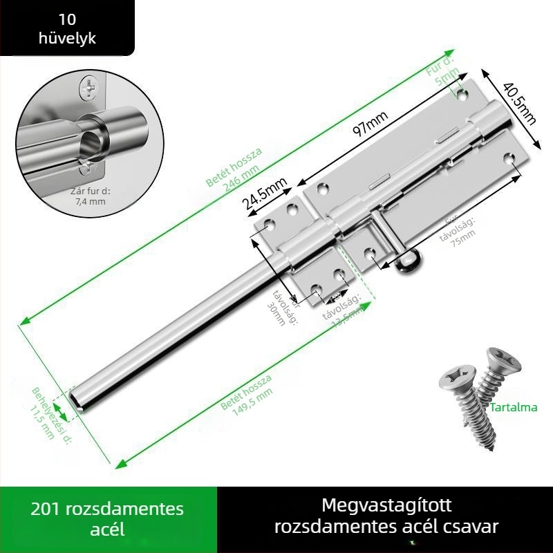 Fúrás nélküli rozsdamentes acél ajtózár fa ajtókhoz, felületre szerelhető, hagyományos stílus