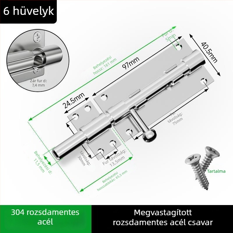 Fúrás nélküli rozsdamentes acél ajtózár fa ajtókhoz, felületre szerelhető, hagyományos stílus