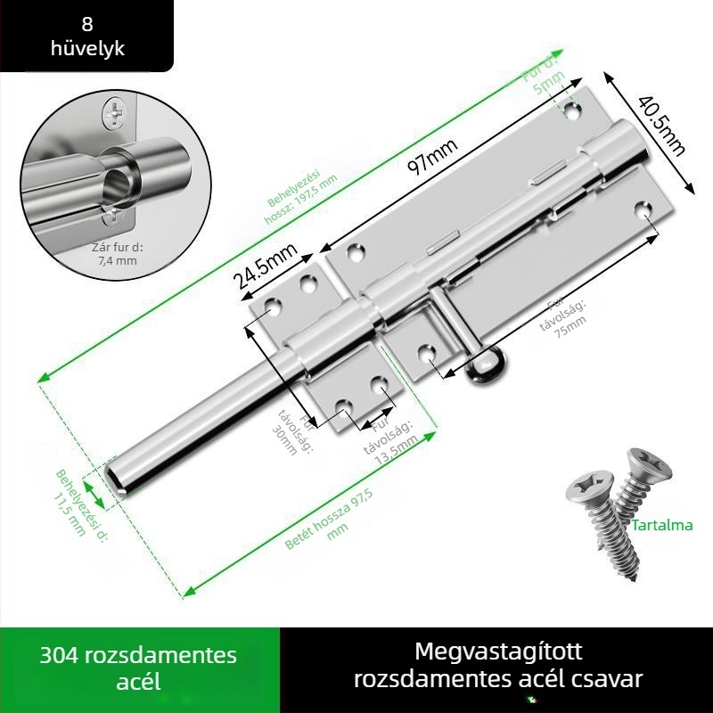 Fúrás nélküli rozsdamentes acél ajtózár fa ajtókhoz, felületre szerelhető, hagyományos stílus