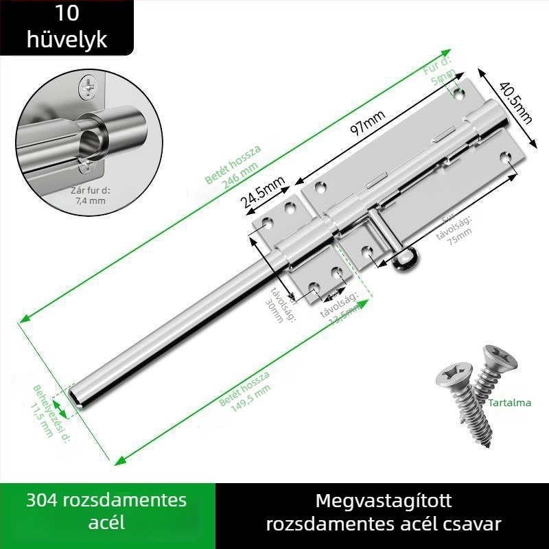 Fúrás nélküli rozsdamentes acél ajtózár fa ajtókhoz, felületre szerelhető, hagyományos stílus