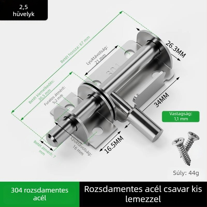 Fúrás nélküli rozsdamentes acél ajtózár fa ajtókhoz, felületre szerelhető, hagyományos stílus
