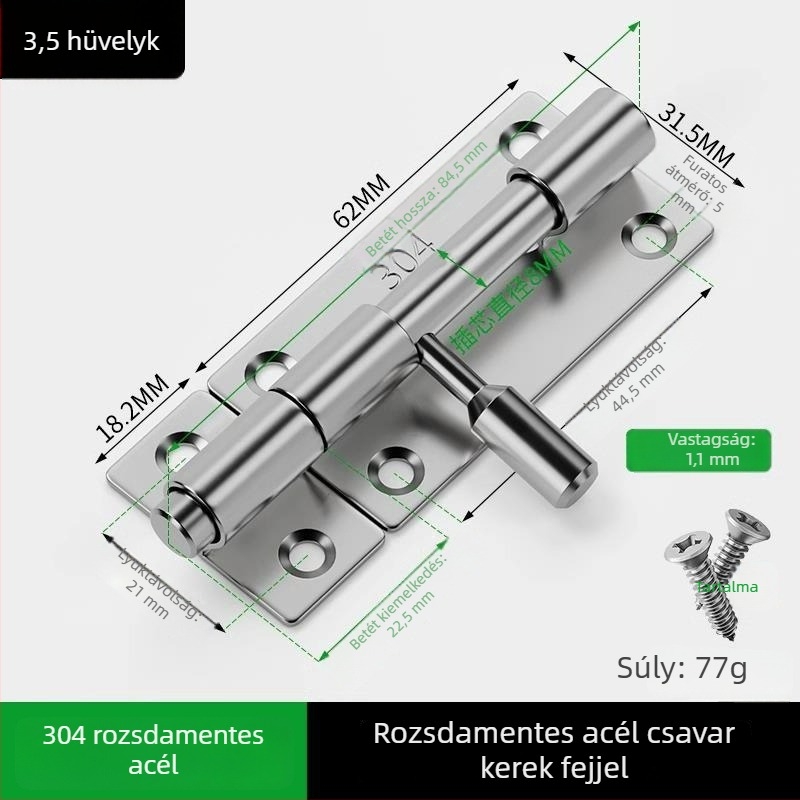 Fúrás nélküli rozsdamentes acél ajtózár fa ajtókhoz, felületre szerelhető, hagyományos stílus