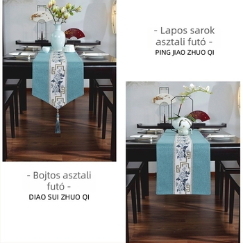 Új kínai stílusú, vízálló hímzett asztalterítő bojtokkal, len-pamut teaasztal futó, zen stílusú könnyű luxus