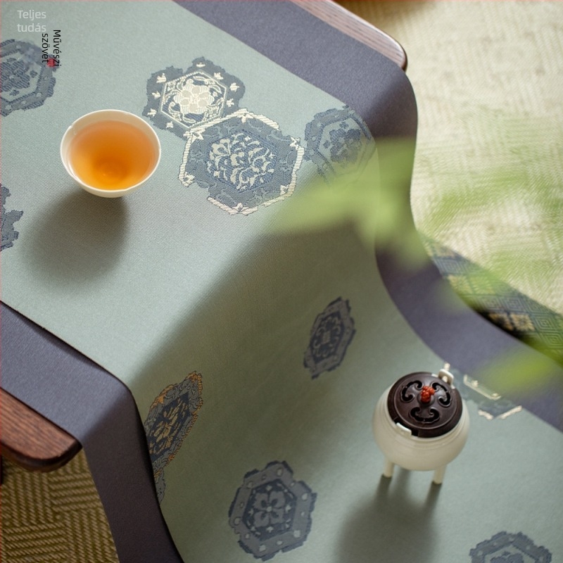 Zhishe brokát teás készlet Chang’an krizantéma mintával, arany szálas jacquard, kínai retro textil, teás asztal futó és asztalterítő