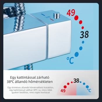 Krómozott rozsdamentes acél zuhanykészlet egy érintéses hőmérséklet-zárral, rejtett falra szerelhető kivitel, esőzuhany fej