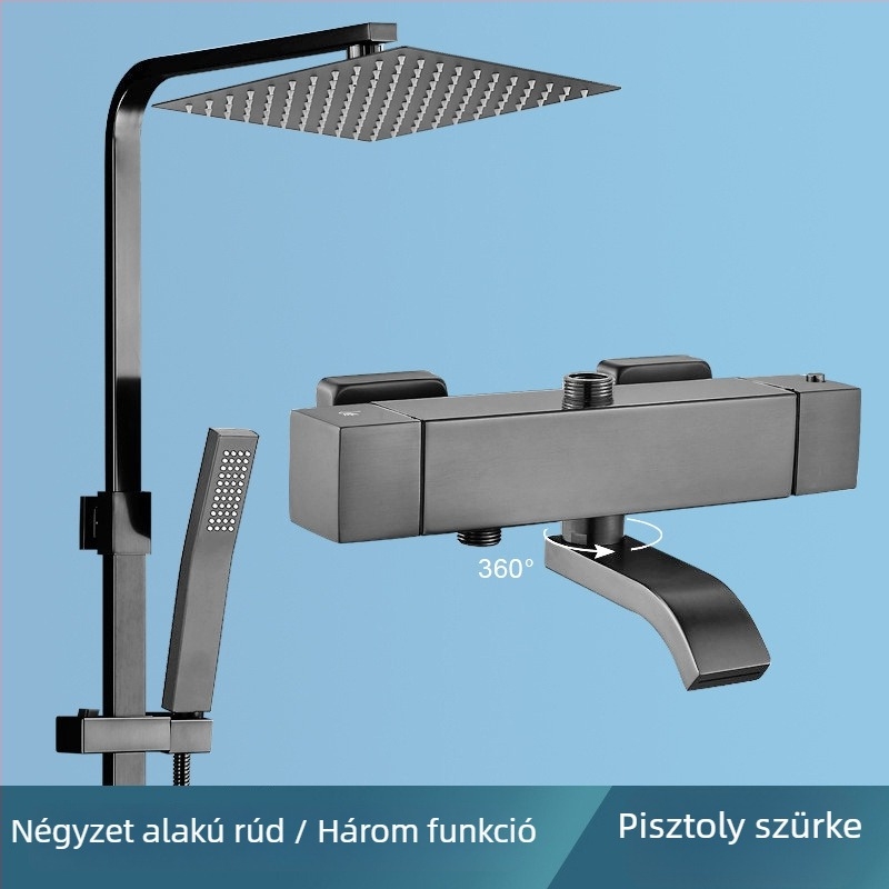 Krómozott rozsdamentes acél zuhanykészlet egy érintéses hőmérséklet-zárral, rejtett falra szerelhető kivitel, esőzuhany fej