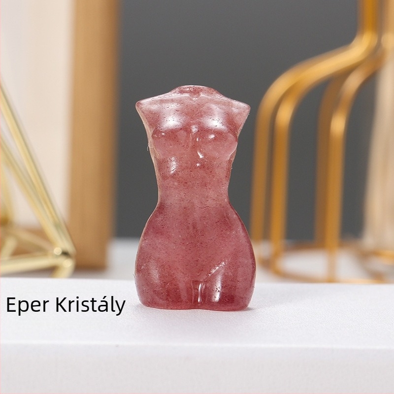 Természetes kristályból készült női torzó szobor, rózsaszín ametiszt kristály, asztali dekoráció