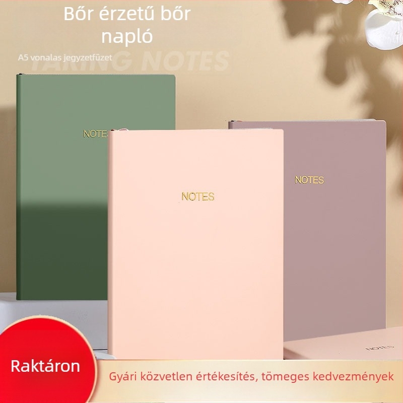 Morandi színű A5 jegyzetfüzet bőrszerű textúrával, diákoknak, elegáns tanulmányi napló