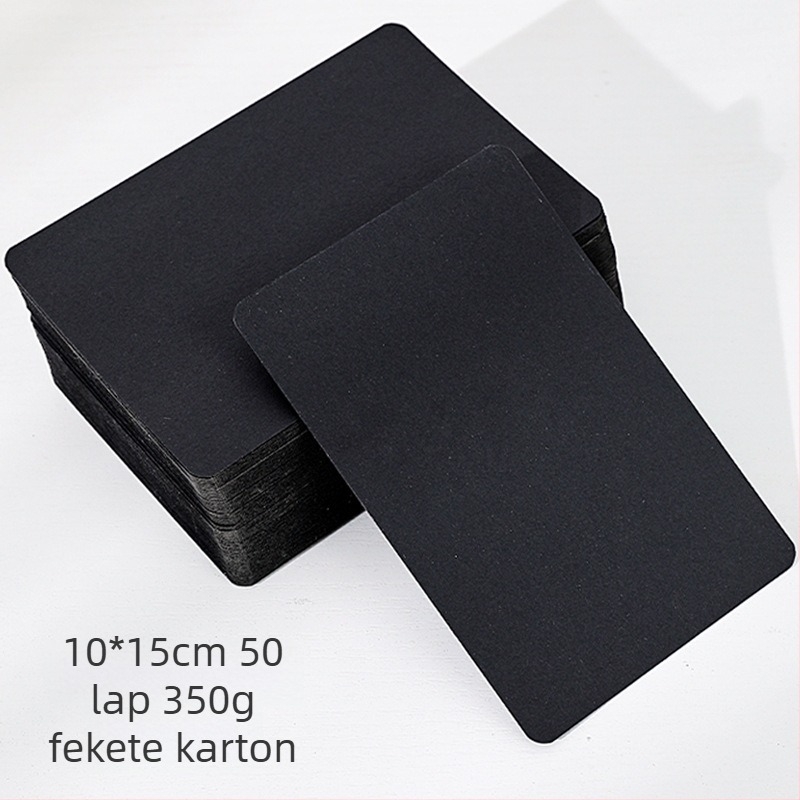 Üres, kézzel festett üdvözlőlap, kis karton, keménykarton, fekete karton, üzenet, aláírás, szó kártya