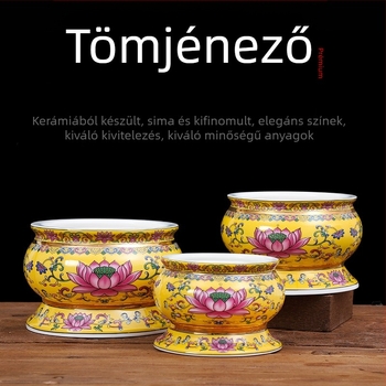 Guoshun zománcos sárga készlet: lótusz víz pohár, Szent Grál, Buddha előtti gyümölcs felajánlási tál, gyümölcs adománytál, tömjénégő