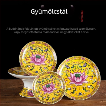 Guoshun zománcos sárga készlet: lótusz víz pohár, Szent Grál, Buddha előtti gyümölcs felajánlási tál, gyümölcs adománytál, tömjénégő