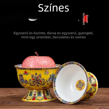 Guoshun zománcos sárga készlet: lótusz víz pohár, Szent Grál, Buddha előtti gyümölcs felajánlási tál, gyümölcs adománytál, tömjénégő