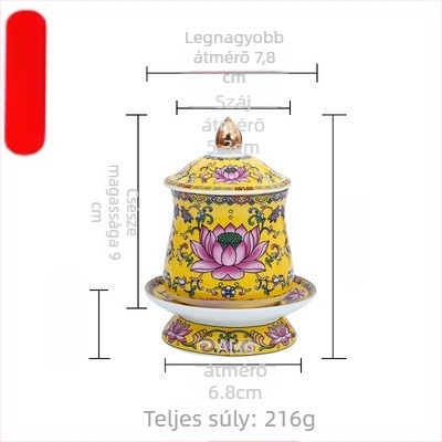 Guoshun zománcos sárga készlet: lótusz víz pohár, Szent Grál, Buddha előtti gyümölcs felajánlási tál, gyümölcs adománytál, tömjénégő
