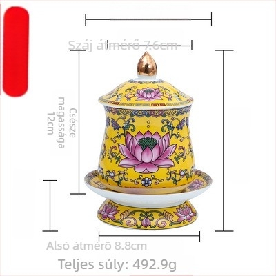 Guoshun zománcos sárga készlet: lótusz víz pohár, Szent Grál, Buddha előtti gyümölcs felajánlási tál, gyümölcs adománytál, tömjénégő