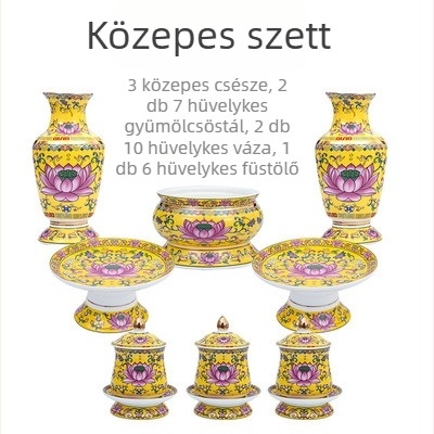 Guoshun zománcos sárga készlet: lótusz víz pohár, Szent Grál, Buddha előtti gyümölcs felajánlási tál, gyümölcs adománytál, tömjénégő