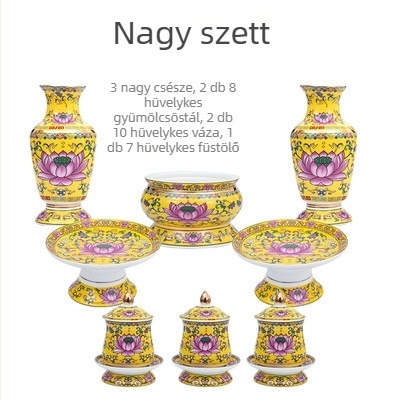 Guoshun zománcos sárga készlet: lótusz víz pohár, Szent Grál, Buddha előtti gyümölcs felajánlási tál, gyümölcs adománytál, tömjénégő