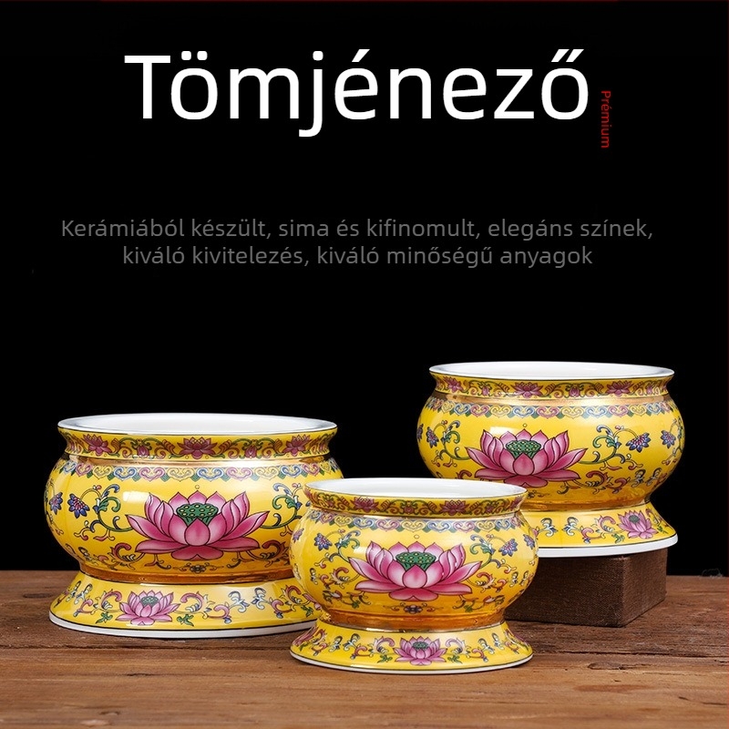 Guoshun zománcos sárga készlet: lótusz víz pohár, Szent Grál, Buddha előtti gyümölcs felajánlási tál, gyümölcs adománytál, tömjénégő