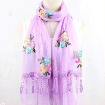 Moon női chiffon sál, koreai stílus, hímzett virágos csipke, egyszínű, 38×170 cm, egész éves viseletre