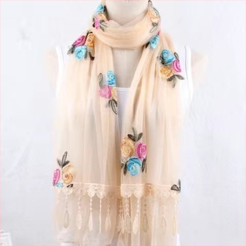 Moon női chiffon sál, koreai stílus, hímzett virágos csipke, egyszínű, 38×170 cm, egész éves viseletre