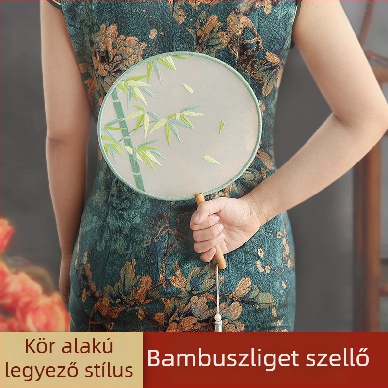 DIY hímzőkészlet kör alakú ventilátorhoz – kezdőknek, antik stílus, keresztszemes hímzés, Suzhou-hímzés, könyvjelző