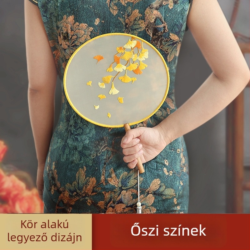 DIY hímzőkészlet kör alakú ventilátorhoz – kezdőknek, antik stílus, keresztszemes hímzés, Suzhou-hímzés, könyvjelző