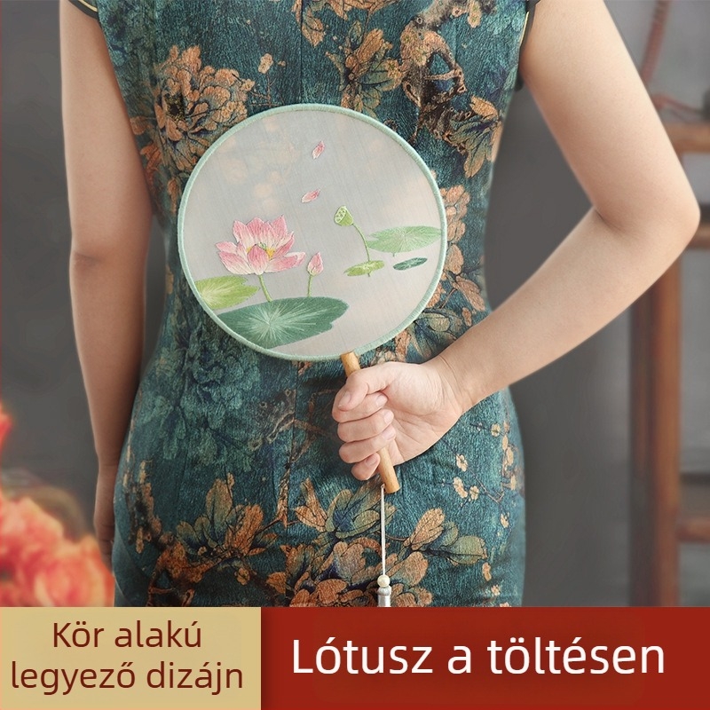 DIY hímzőkészlet kör alakú ventilátorhoz – kezdőknek, antik stílus, keresztszemes hímzés, Suzhou-hímzés, könyvjelző