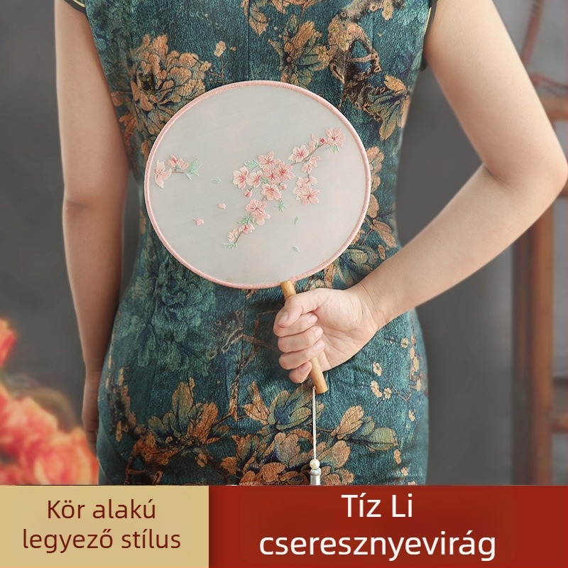 DIY hímzőkészlet kör alakú ventilátorhoz – kezdőknek, antik stílus, keresztszemes hímzés, Suzhou-hímzés, könyvjelző